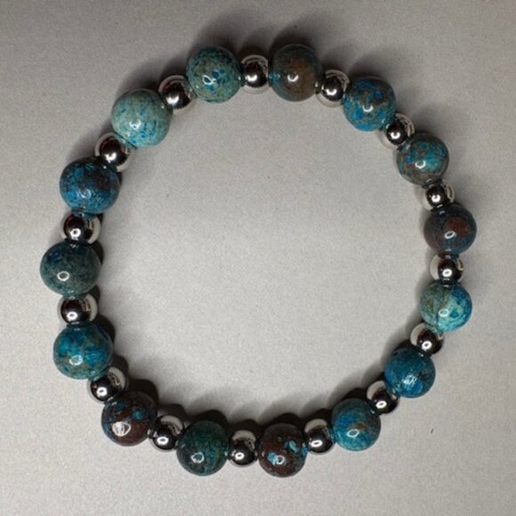 bracelet features a striking combination of blue-green marbled gemstone beads - Picture 2 of 3